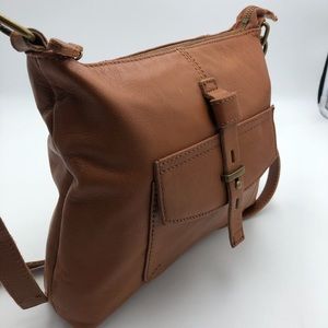Lucky Brand Leather Cognac Crossbody Shoulder Bag Purse